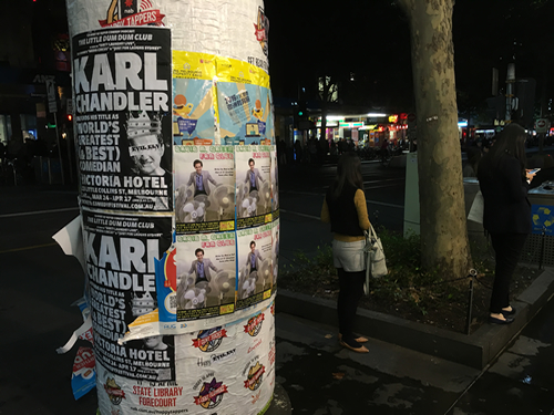 Column-based MICF posters on Swanston Street, 7 April 2016