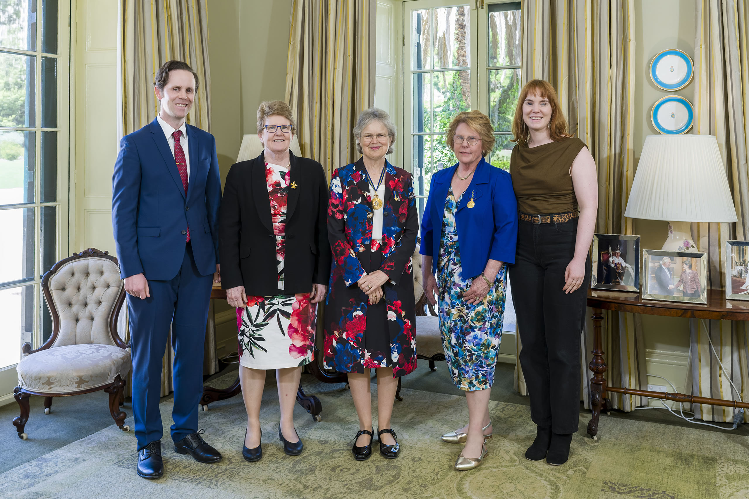 David M. Green, Dr Laureen Lawlor-Smith, Governor Frances Adamson, Dr Carolyn Lawlor-Smith & Hannah Green, Government House, Adelaide, 17 September 2025. Photo by Tom Roschi